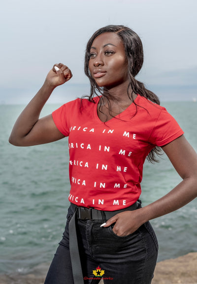 Africa In Me “Text” Ladies V Neck tee